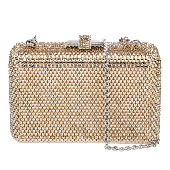 Judith Leiber Champagne Small Gold Minaudiere Slide Lock Bag/Clutch - Picture 4 of 16